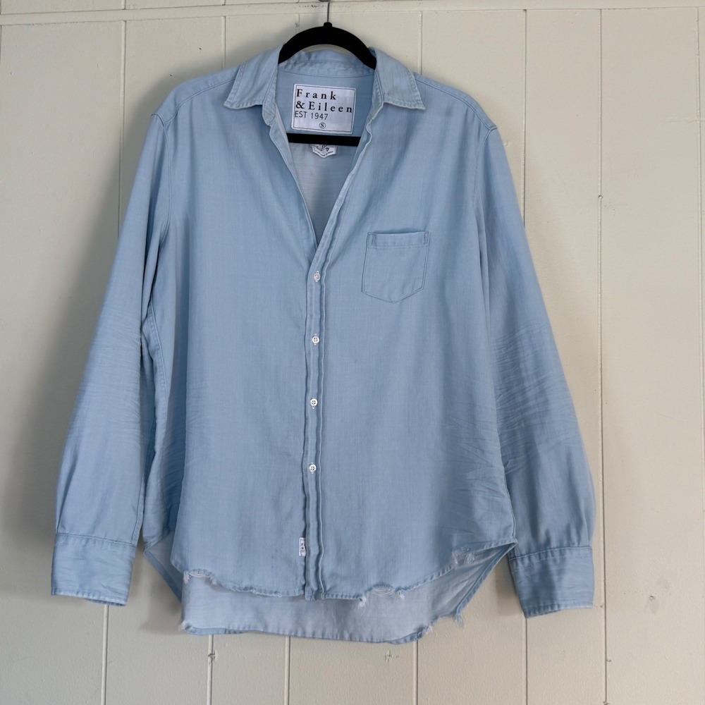 Frank & Eileen Womens Eileen Relax Light Blue Button Up Shirt Size S Coastal - Picture 2 of 13